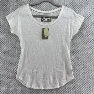 Pure + Good Anthropologie Top Womens XS White T-Shirt Scoop Neck Short Sleeve
